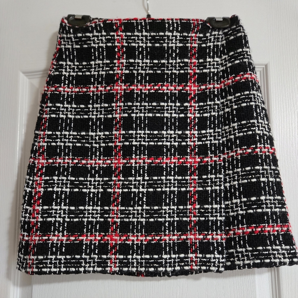 Massimo Dutti Black and Red Plaid Mini Skirt